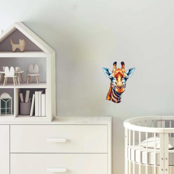 Çizgili Boyunlu Zürafa Kafası Duvar Sticker'ı - Image 1