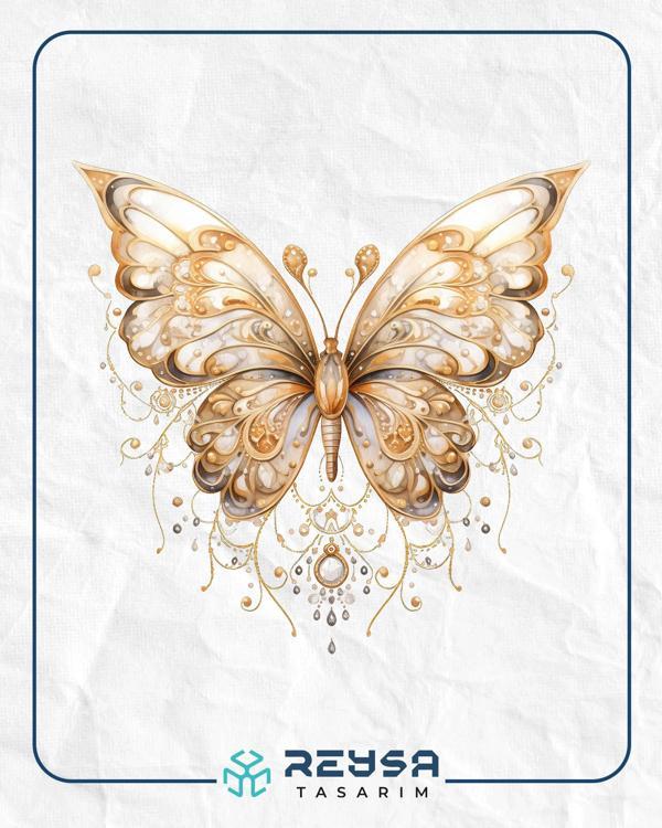 Altın Dantel Desenli Kelebek Duvar Stickerı - Image 1