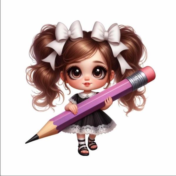 Beyaz Fiyonklu Kız ve Mor Kalem Duvar Stickerı - Image 1