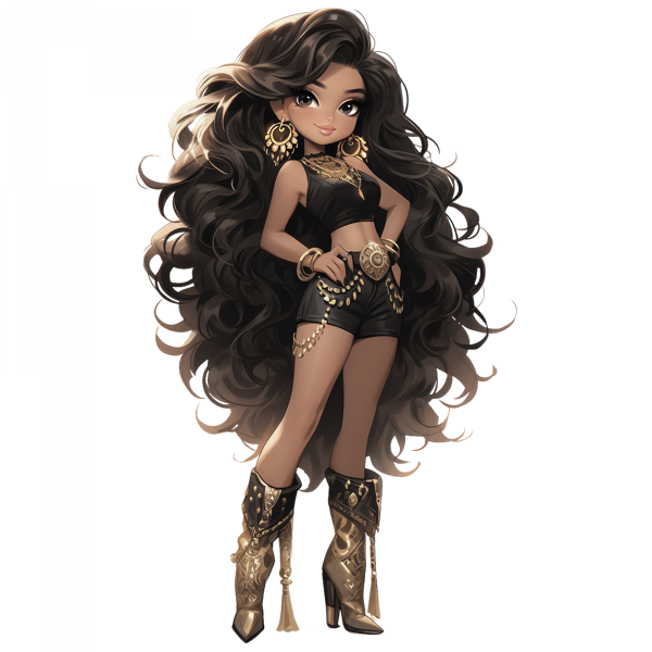 Altın Detaylı Şortlu ve Çizmeli Kovboy Kız Duvar Stickerı - Image 1