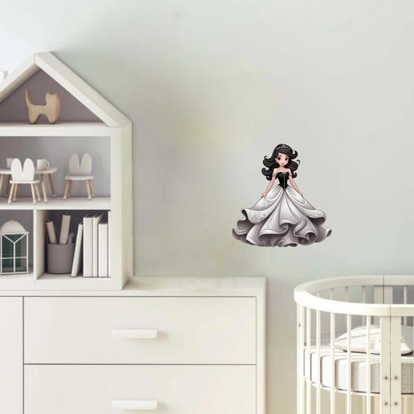 Beyaz ve Siyah Elbiseli Prenses Duvar Sticker'ı - Image 1