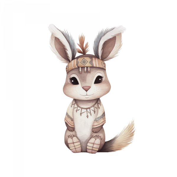 Etnik Desenli Sevimli Tavşan Duvar Stickerı - Image 1