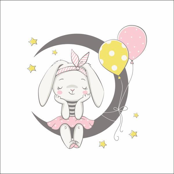 Ay'da Sevimli Tavşan Sticker - Image 1