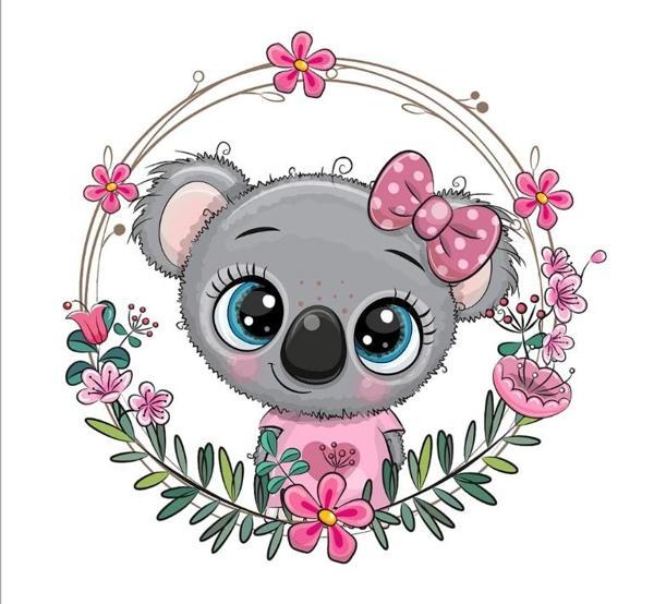 Fiyonklu Koala Çiçek Çerçeveli Duvar Stickerı - Image 1