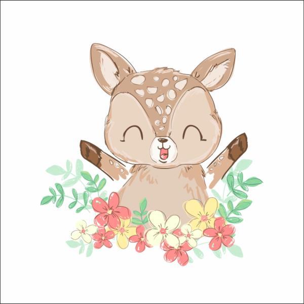 Çiçekli Sevimli Geyik Sticker - Image 1