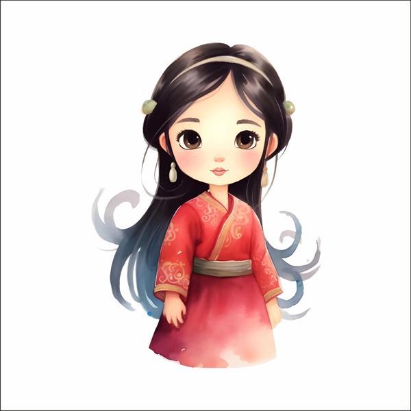 Geleneksel Elbiseli Tatlı Kız Duvar Sticker - Image 1