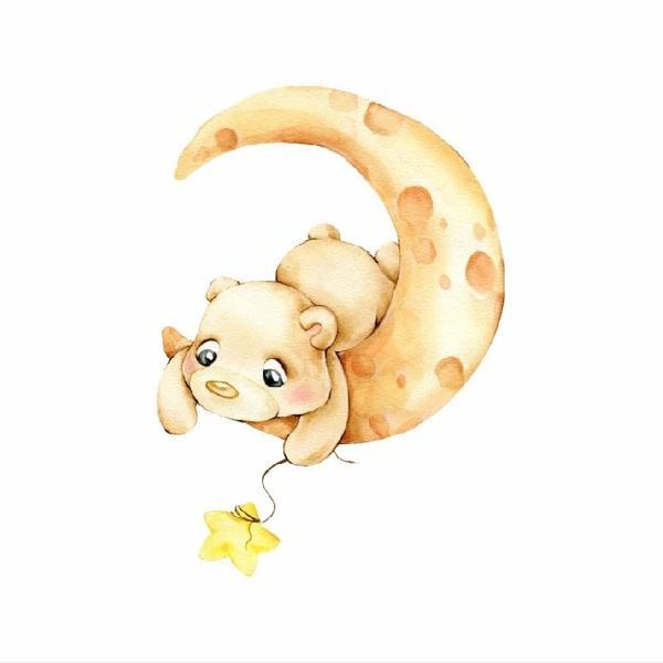 Hilal Üzerinde Sarı Yıldız Tutan Ayıcık Duvar Stickerı - Image 1