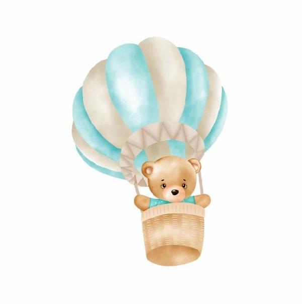 Balon Sepetinde Uçan Ayıcık Duvar Stickerı - Image 1