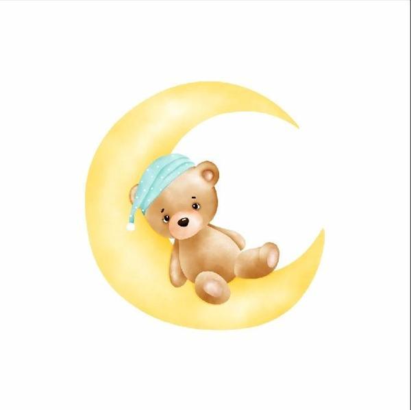 Hilal Üzerinde Uyuyan Şapkalı Ayıcık Duvar Stickerı - Image 1