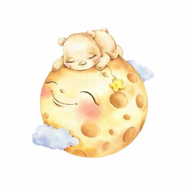 Gülen Ay Üzerinde Uyuyan Ayıcık Duvar Stickerı - Image 1