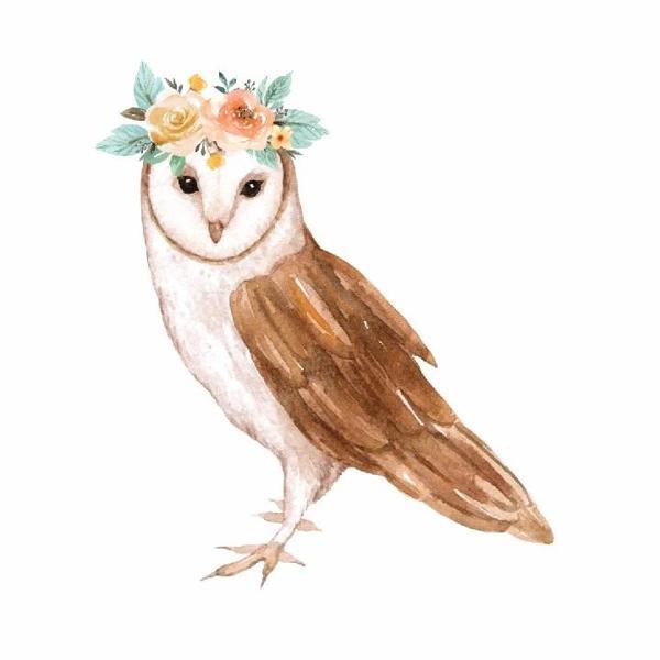 Çiçek Taçlı Baykuş Duvar Stickerı - Image 1