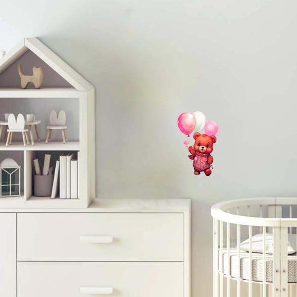 Balon Tutan Kız Ayıcık Duvar Stickerı - Image 1
