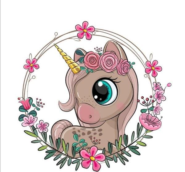 Güllü Tek Boynuzlu At Çiçek Çerçeveli Duvar Stickerı - Image 1