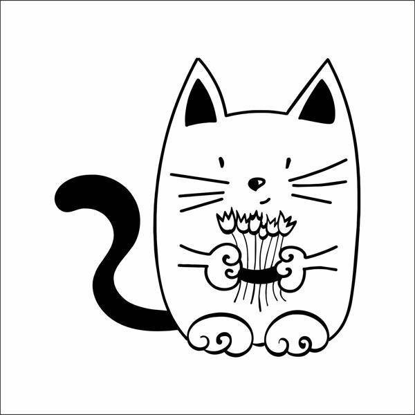 Elinde Çiçekli Kedi Sticker - Image 1