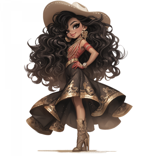 Kırmızı Üstlü ve Süslü Etekli Kovboy Kız Duvar Stickerı - Image 1