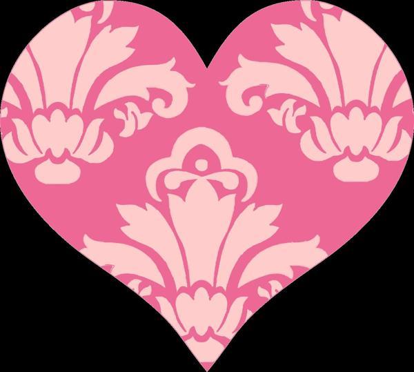 Koyu Pembe Damask Desenli Kalp Duvar Stickerı - Image 1