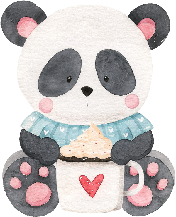 Kremalı Kahve Tutan Mavi Kazaklı Panda Duvar Stickerı - Image 1