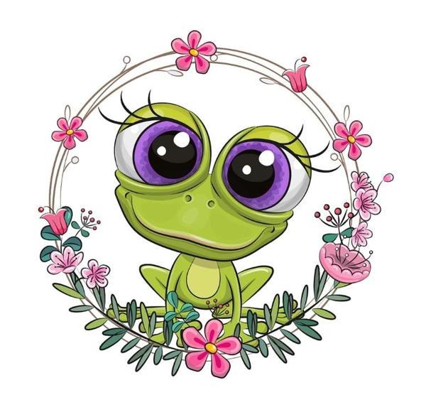 Kurbağa Çiçek Çerçeveli Duvar Stickerı - Image 1