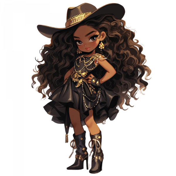 Kırmızı ve Altın İşlemeli Şık Kovboy Kız Duvar Stickerı - Image 1