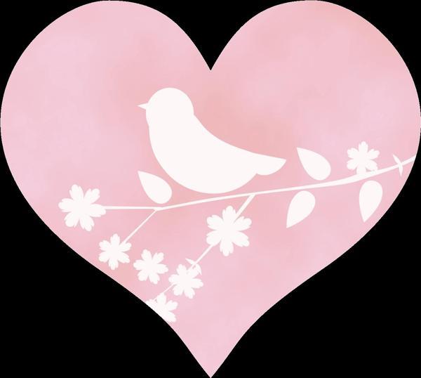 Kuş ve Çiçek Silüetli Pembe Kalp Duvar Stickerı - Image 1