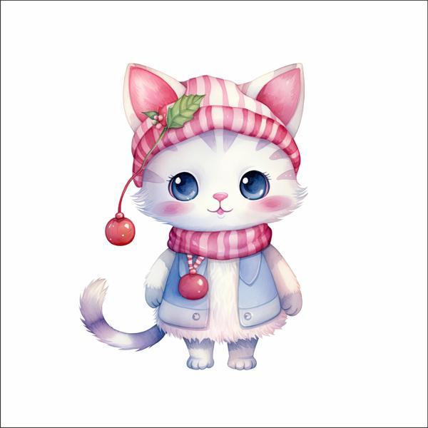 Kirazlı Bere Giyen Kedi Duvar Stickerı - Image 1