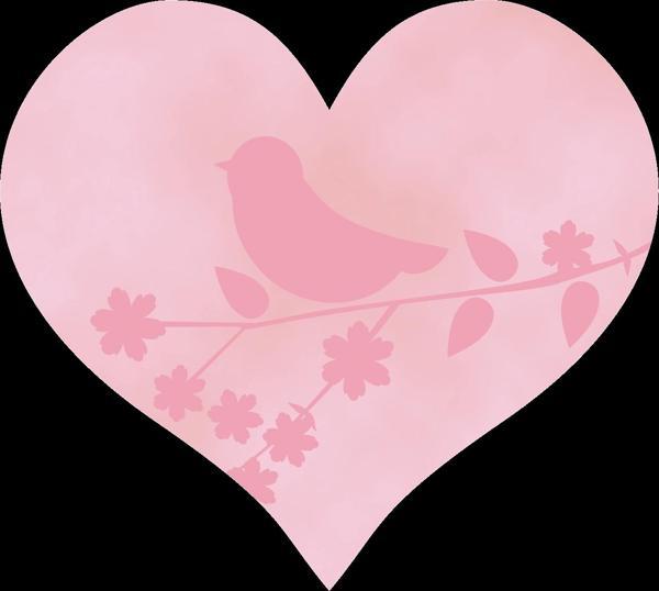 Kuş ve Çiçek Silüetli Pembe Kalp Duvar Stickerı - Image 1