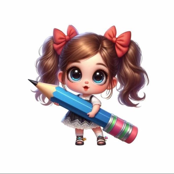 Mavi Kalem Tutan Kız Duvar Sticker'ı - Image 1