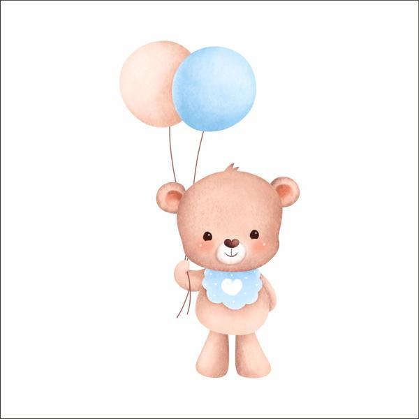 Mavi Kalpli Mama Önlüklü Ayıcık Duvar Stickerı - Image 1