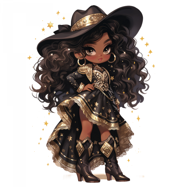 Mor Detaylı Parlak Elbiseli Kovboy Kız Duvar Stickerı - Image 1