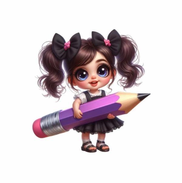 Mor Kalem Tutan Kız Duvar Sticker'ı - Image 1