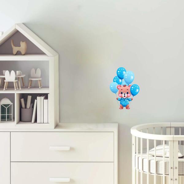 Mavi Balonlu Ayıcık Duvar Stickerı - Image 1