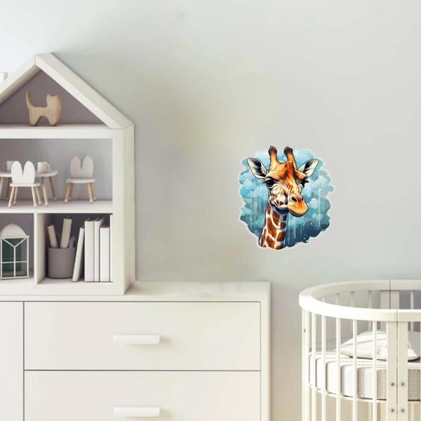 Mavi Bulutlu Zürafa Kafası Duvar Sticker'ı - Image 1