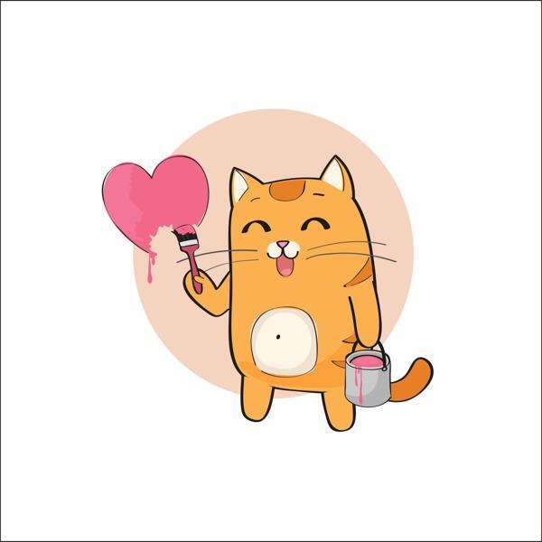 Kalbi Boyayan Kedi Sticker - Image 1
