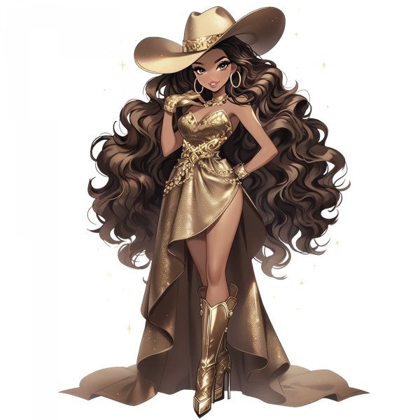 Parlak Altın Kısa Elbiseli Kovboy Kız Duvar Stickerı - Image 1