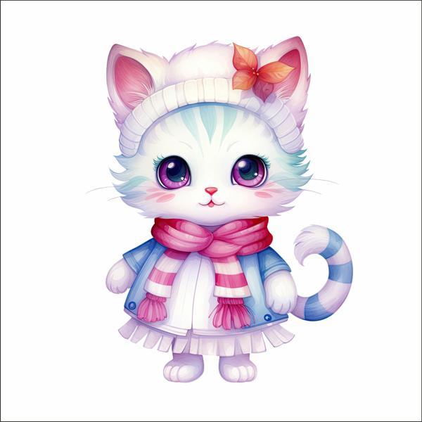 Pembe Fiyonklu Tatlı Kedi Duvar Stickerı - Image 1