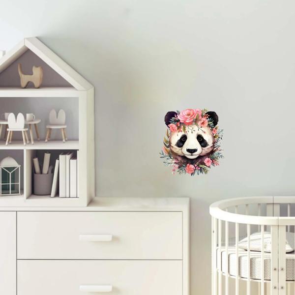 Pembe Gül Taçlı Panda Duvar Stickerı - Image 1