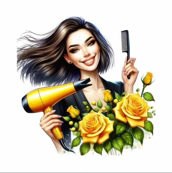 Sarı Güllü Kuaför Kız Duvar Stickerı - Image 1