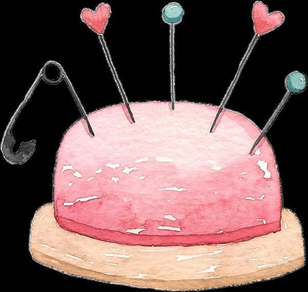 Pembe İğnelik ve Toplu İğneler Duvar Stickerı - Image 1