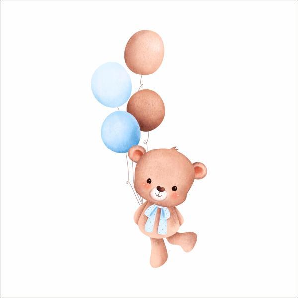 Renkli Balonlu Neşeli Ayıcık Duvar Stickerı - Image 1