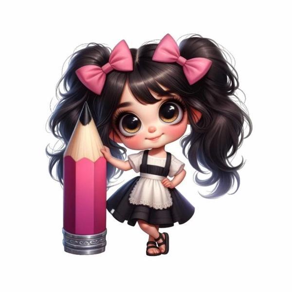 Pembe Kurdeleli Kız ve Pembe Kalem Duvar Stickerı - Image 1