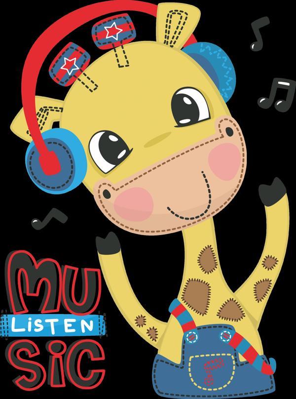 Müzik Dinleyen Zürafa Duvar Stickerı - Image 1