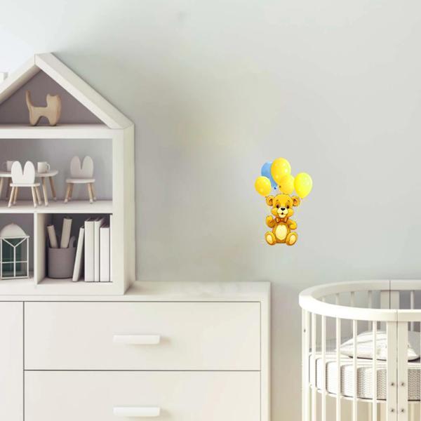 Sarı ve Mavi Balonlu Ayıcık Duvar Stickerı - Image 1