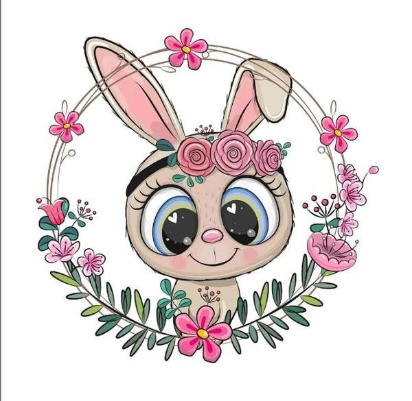 Tavşan Çiçek Çerçeveli Duvar Stickerı - Image 1