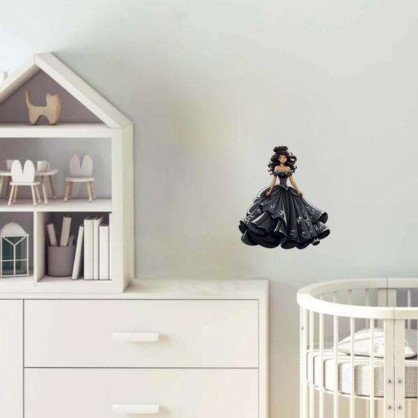 Siyah Desenli Elbiseli Prenses Duvar Sticker'ı - Image 1