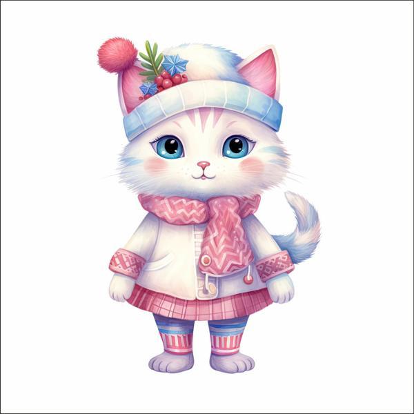 Şeker Pembesi Kış Kedisi Duvar Stickerı - Image 1