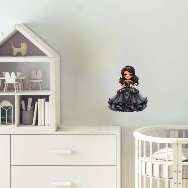 Siyah Elbiseli Sevimli Prenses Duvar Sticker'ı - Image 1