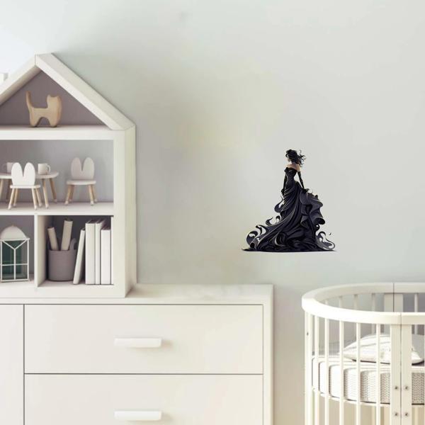 Uzun Siyah Elbiseli Prenses Duvar Sticker'ı - Image 1