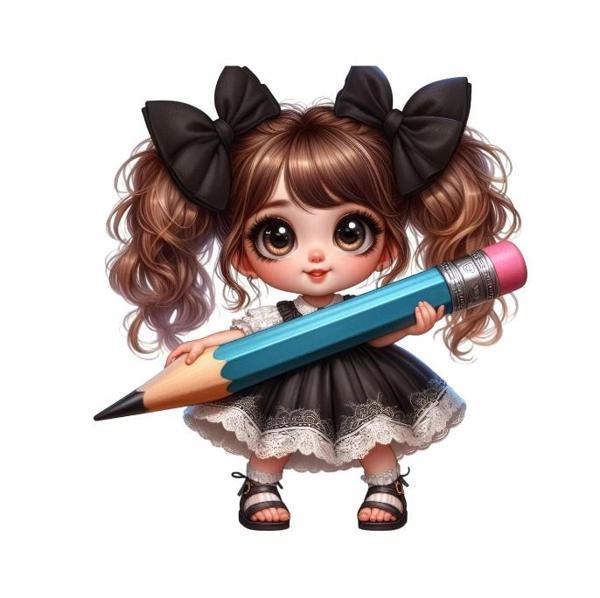 Siyah Kurdeleli Kız ve Mavi Kalem Duvar Stickerı - Image 1