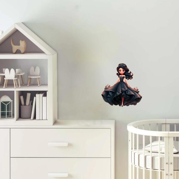 Siyah Simli Elbiseli Prenses Duvar Sticker'ı - Image 1