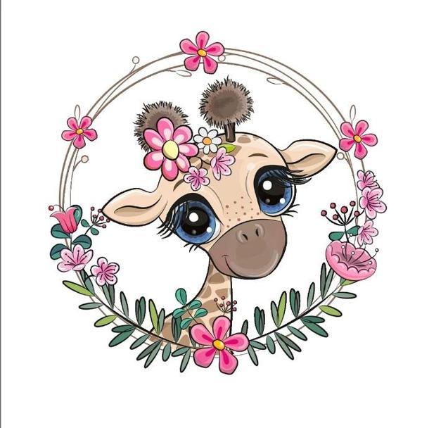 Zürafa Çiçek Çerçeveli Duvar Stickerı - Image 1